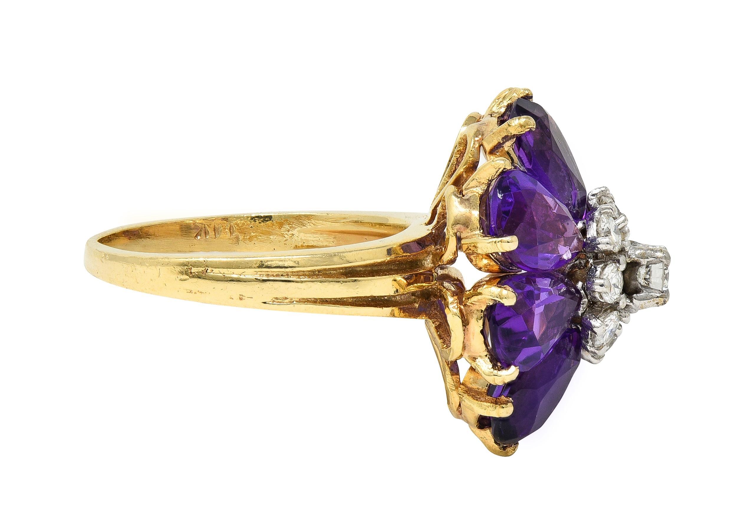Moderno Anello da cocktail vintage con ametista e diamante in oro 14K del 1960 (5,92 CTW) in vendita