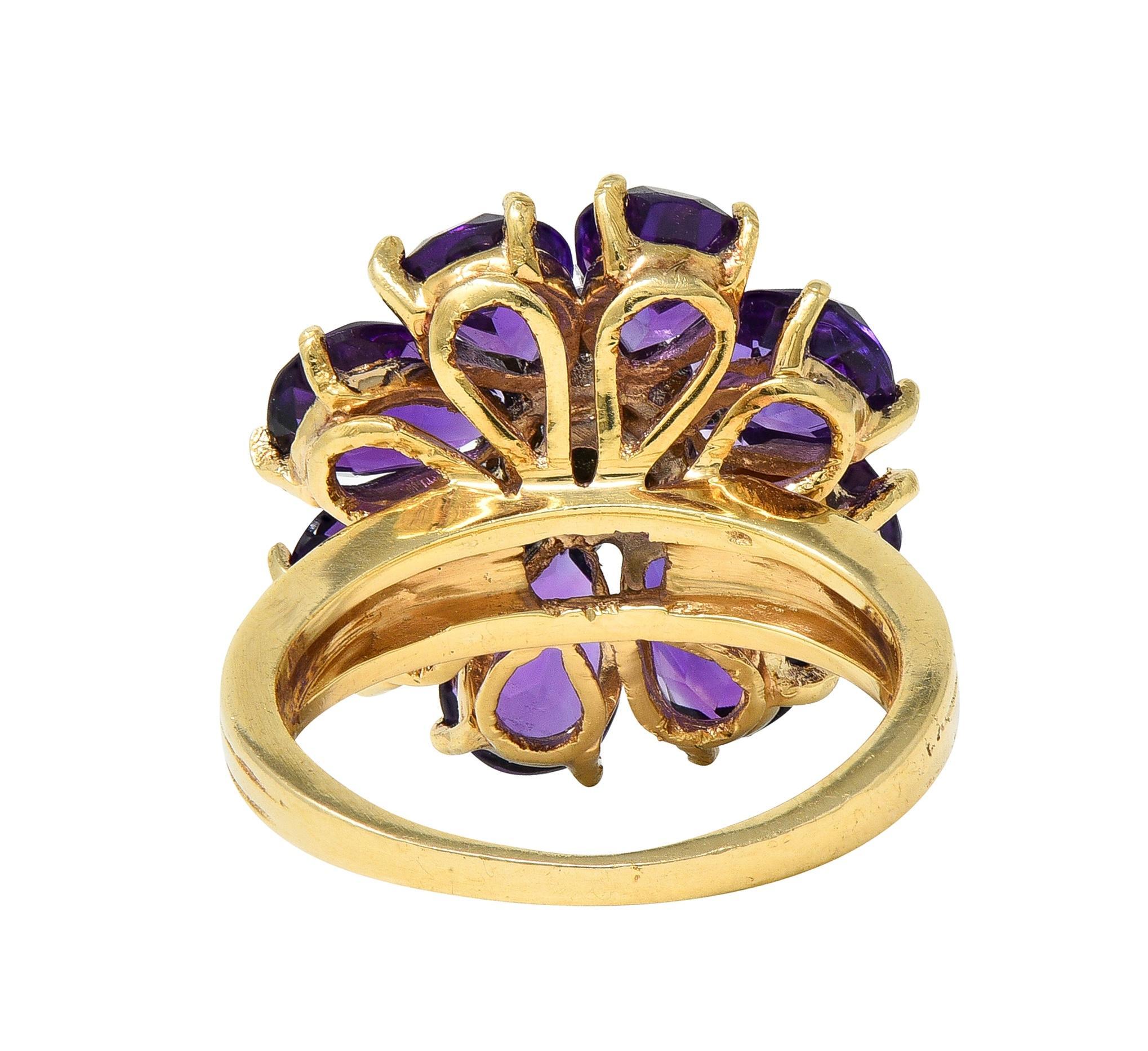 Taglio a goccia Anello da cocktail vintage con ametista e diamante in oro 14K del 1960 (5,92 CTW) in vendita