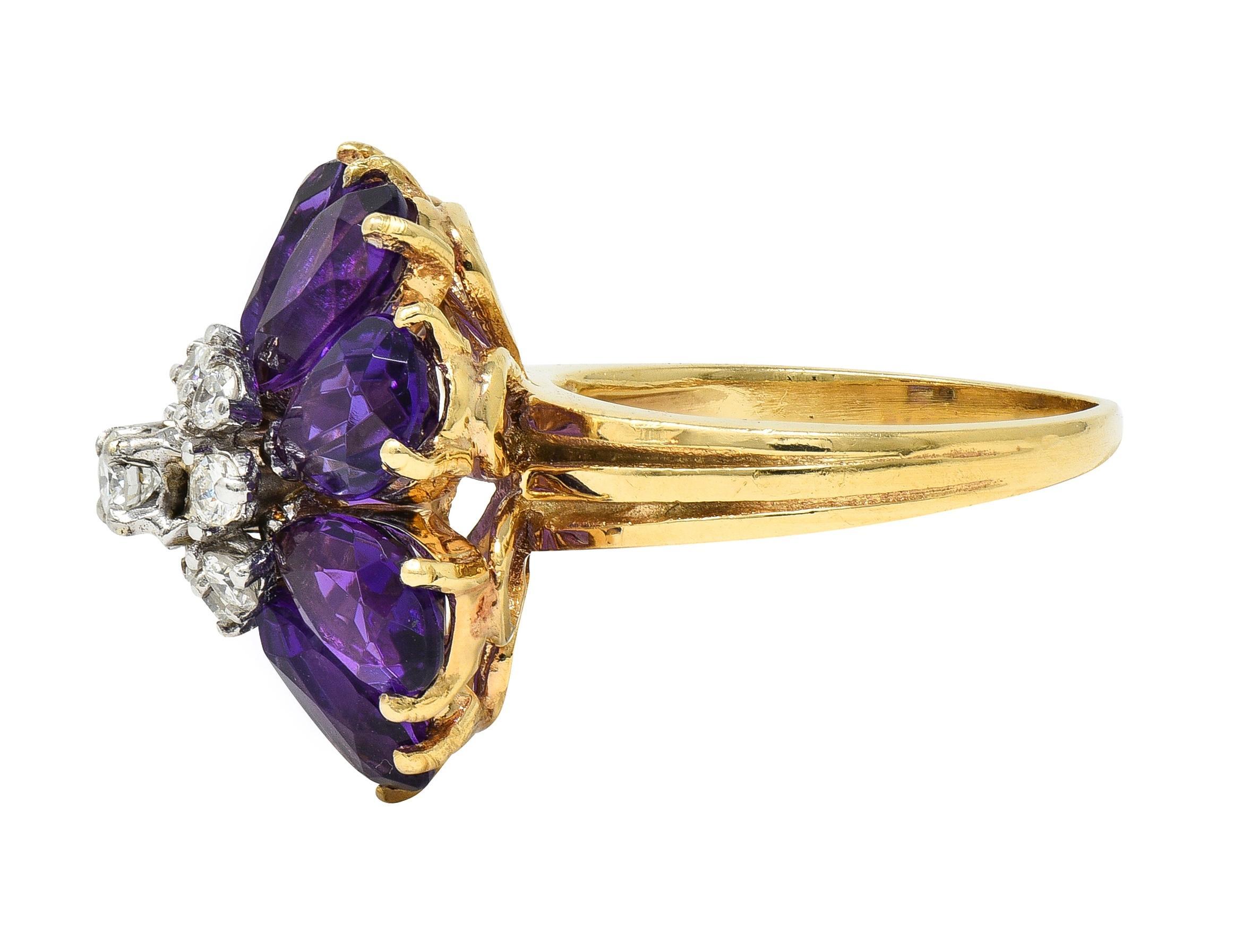 Anello da cocktail vintage con ametista e diamante in oro 14K del 1960 (5,92 CTW) In condizioni ottime in vendita a Philadelphia, PA