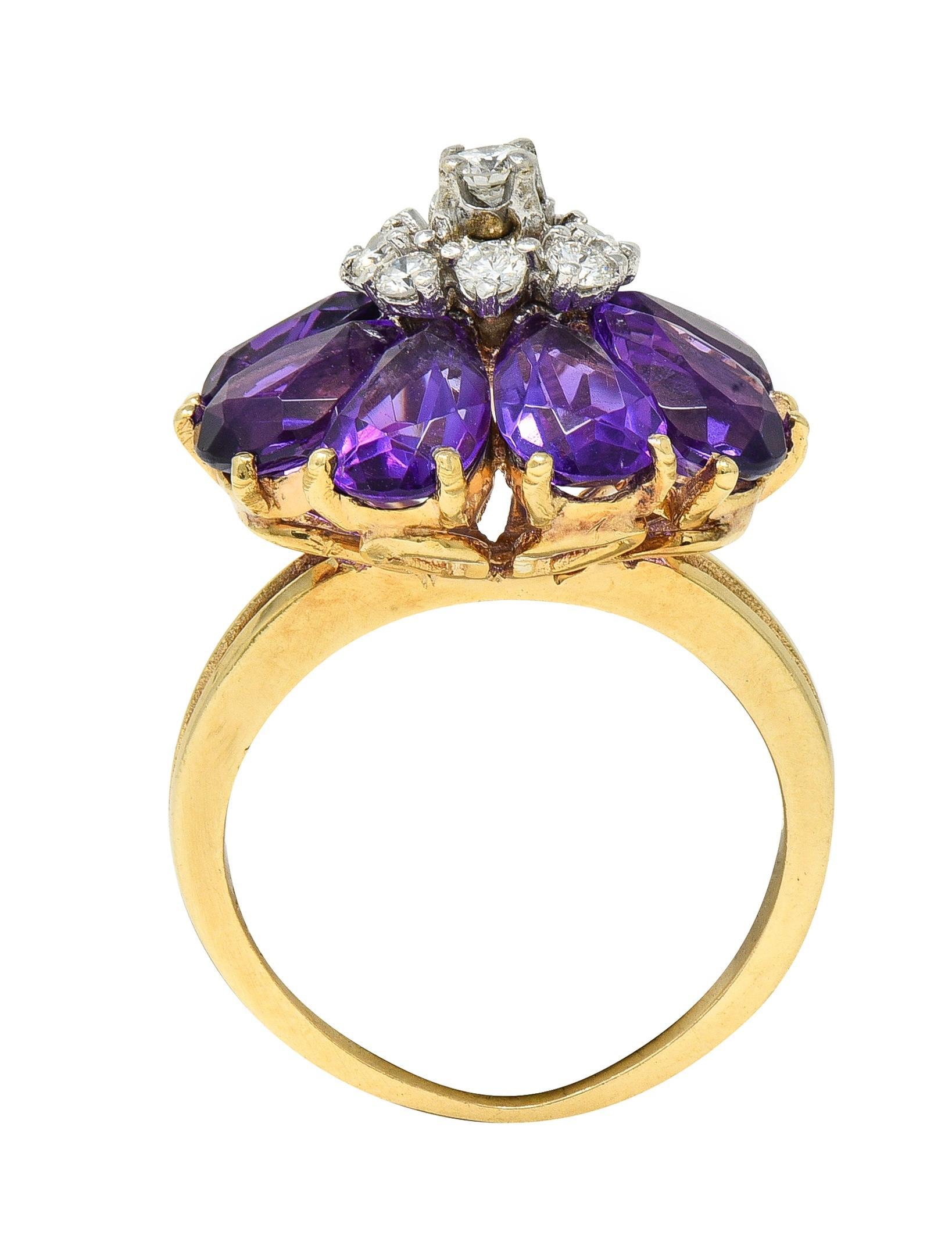 Anello da cocktail vintage con ametista e diamante in oro 14K del 1960 (5,92 CTW) in vendita 1