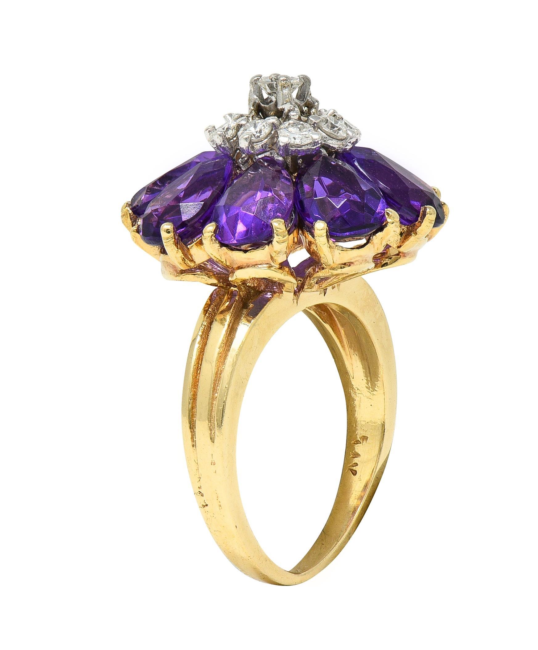 Anello da cocktail vintage con ametista e diamante in oro 14K del 1960 (5,92 CTW) in vendita 2