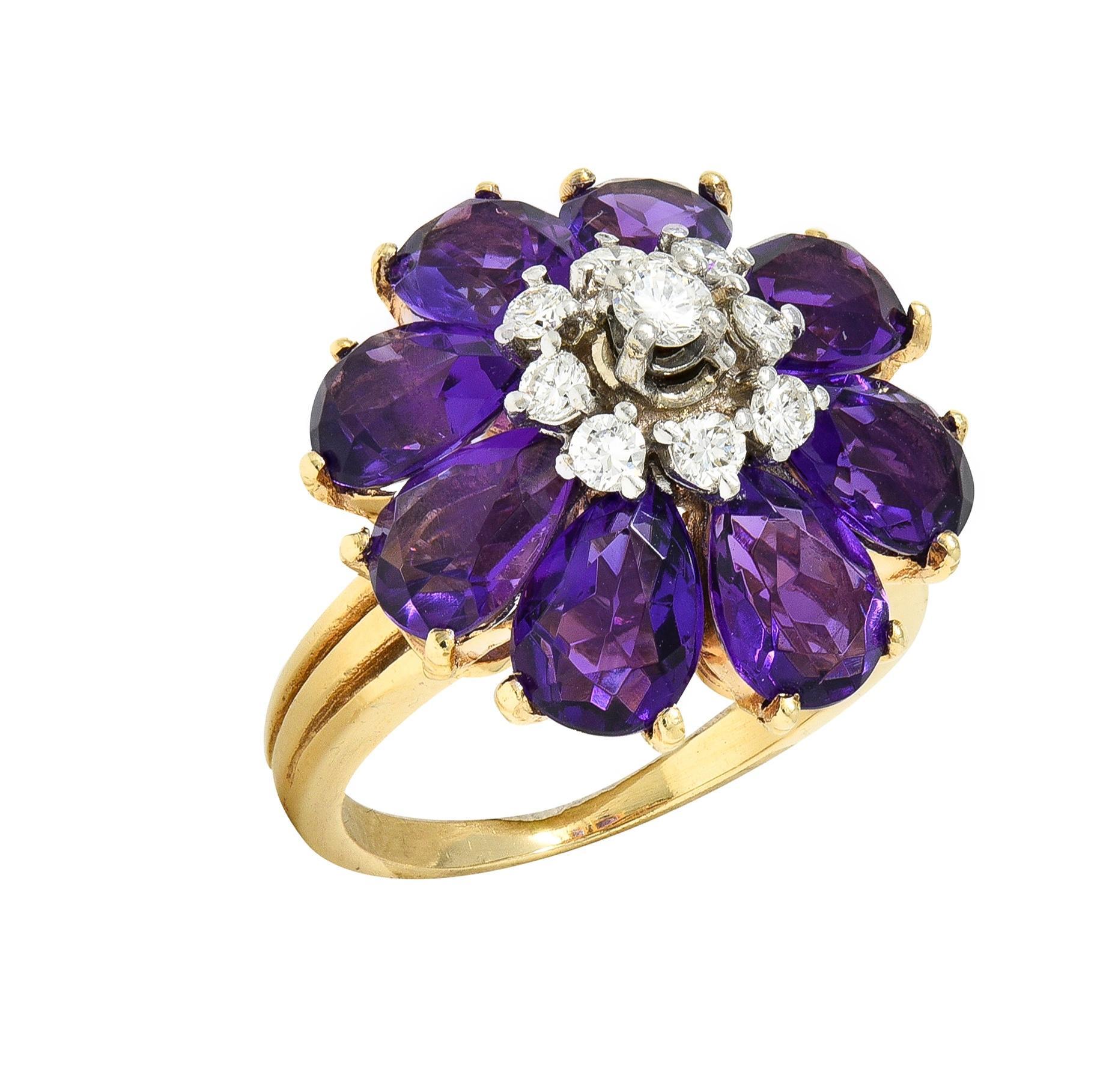 Anello da cocktail vintage con ametista e diamante in oro 14K del 1960 (5,92 CTW) in vendita 3