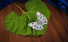 1980s 6Cts 18kt Mosaic Style Mother of Pearl Diamond Sapphire Butterfly Brooch