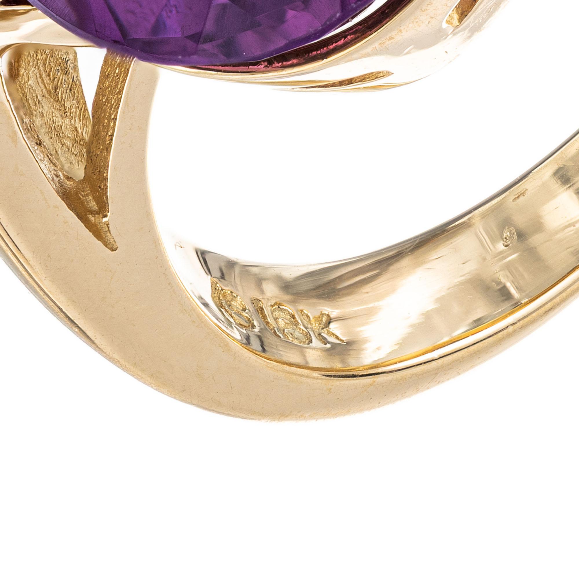 Women's 1960s 6.00 Carat Oval Amethyst Diamond Gold Swirl Cocktail Ring For Sale
