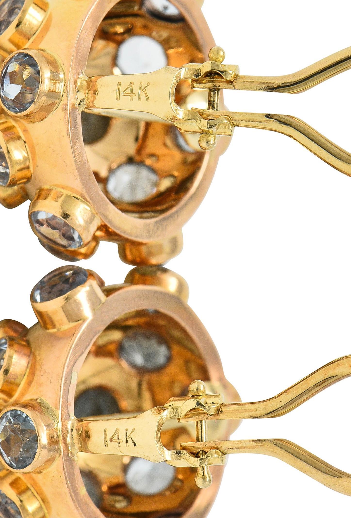 Women's or Men's 1960's 6.16 CTW Aquamarine 14K Yellow Gold Vintage Sputnik Ear-Clip Earrings For Sale
