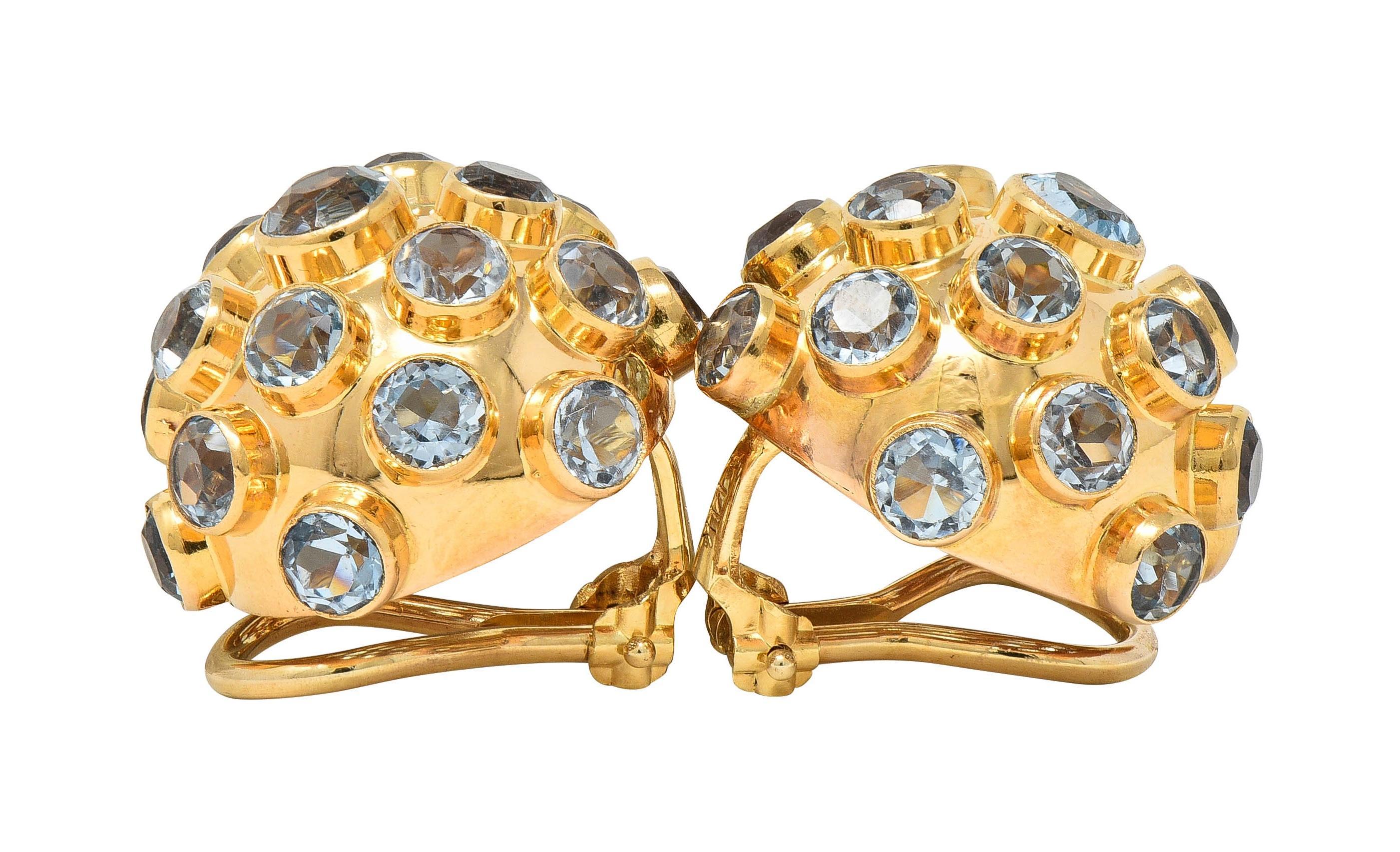 1960's 6.16 CTW Aquamarine 14K Yellow Gold Vintage Sputnik Ear-Clip Earrings For Sale 1