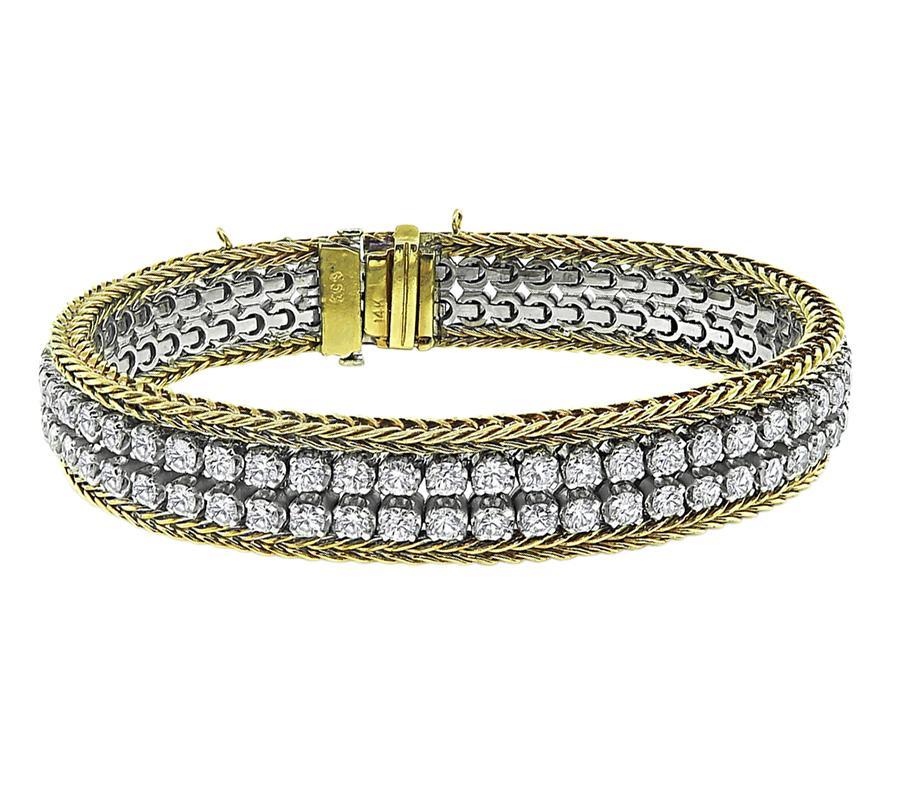 Round Cut 1960s 6.53ct Diamond Yellow and White Gold Bracelet For Sale
