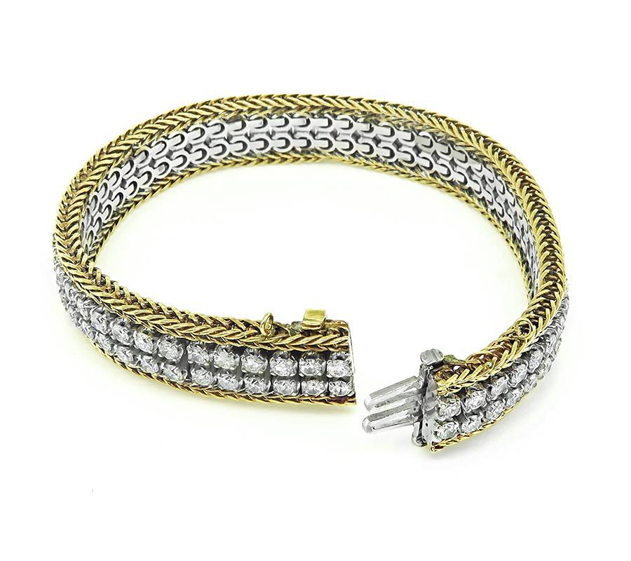1960s 6.53ct Diamond Yellow and White Gold Bracelet In Good Condition For Sale In New York, NY