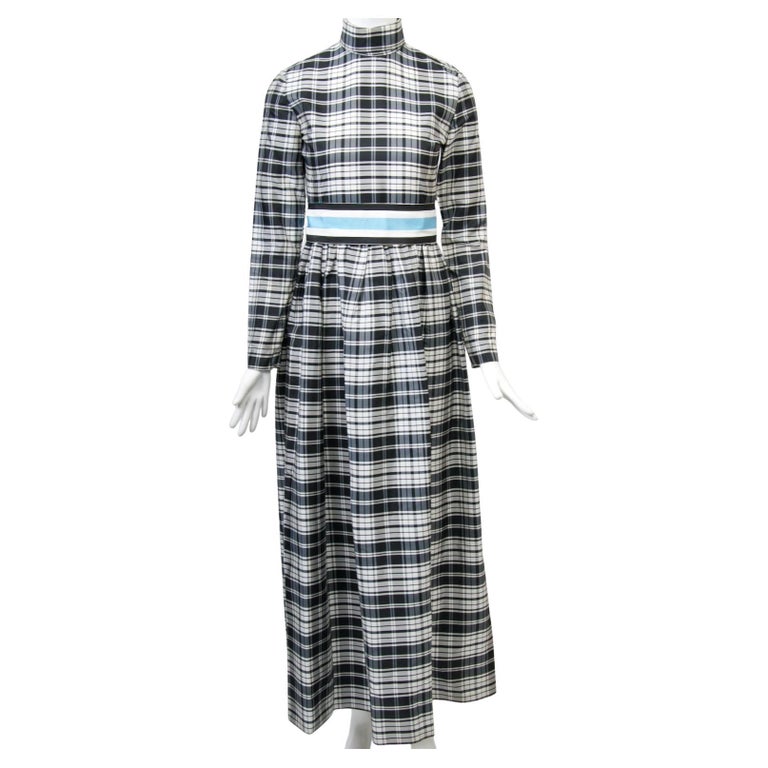 1960s/'70s Black And White Plaid Maxi Dress