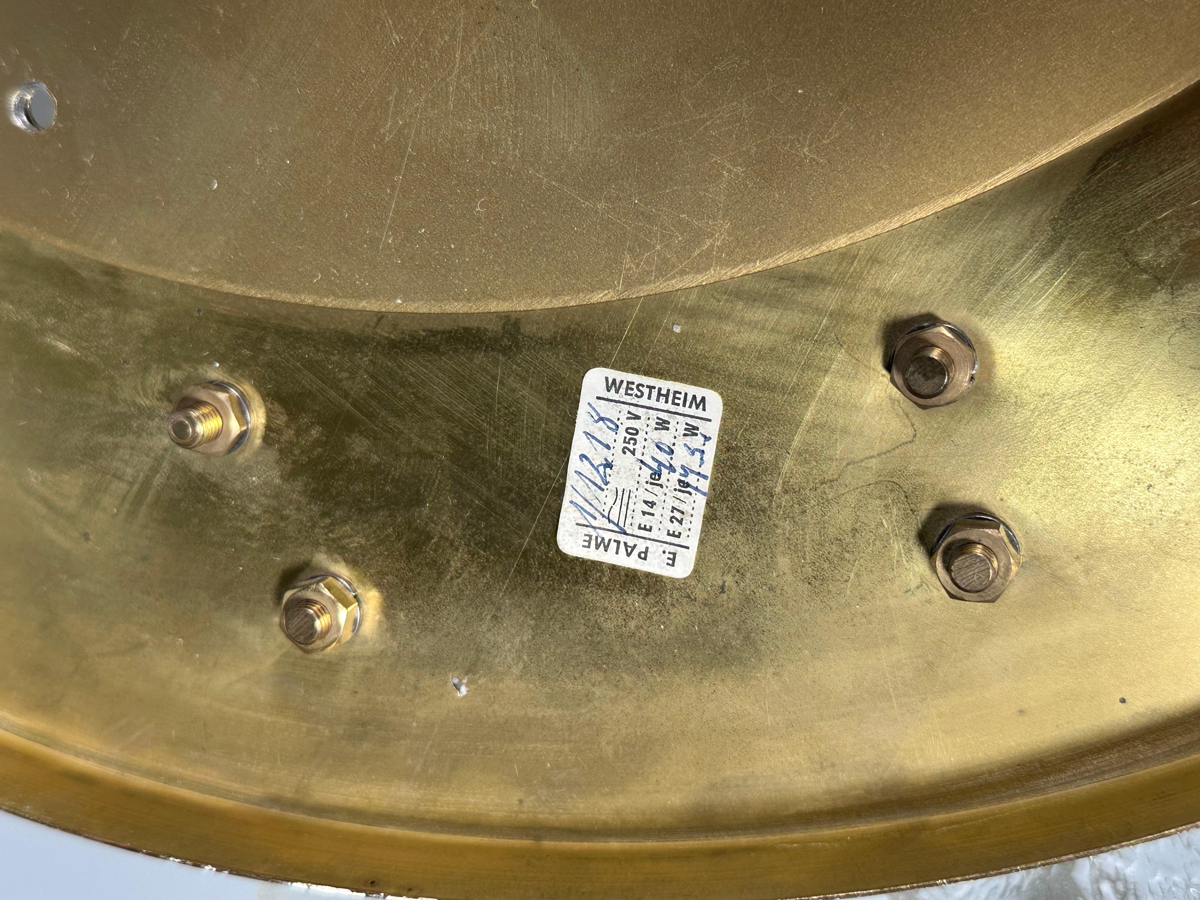 Lámpara de techo de los años 60/70 Ernst Palme de latón y cristal, Alemania en venta 13