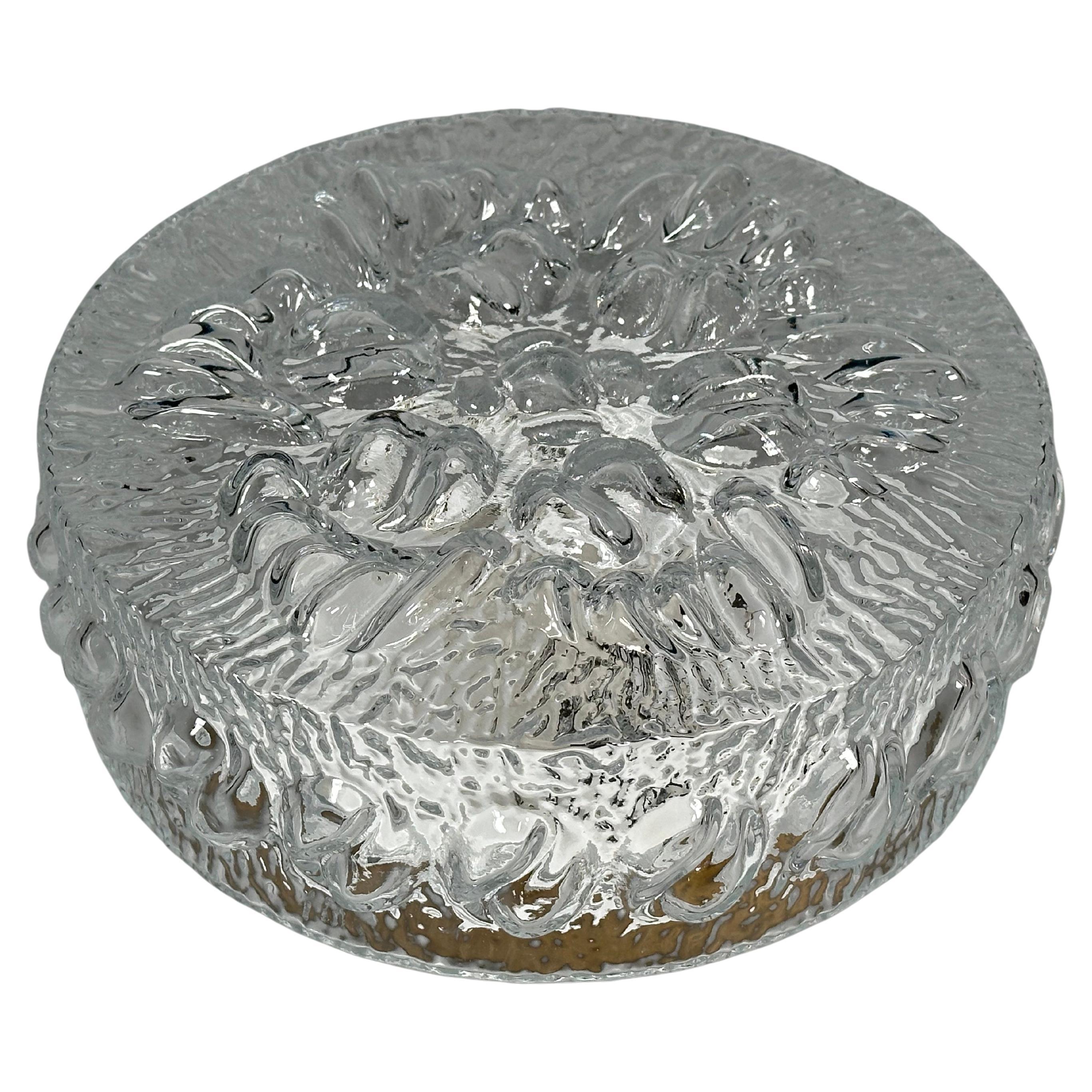 Lampada da soffitto degli anni
60/70, montaggio ad incasso, vetro, metallo, design A Space Age