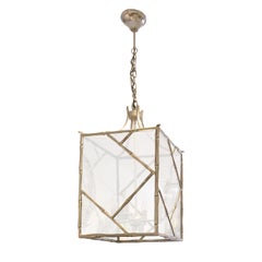 Grande lanterne anglaise des années 1960/70 en bronze plaqué argent à effet bambou