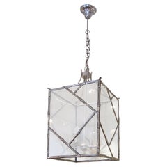 Grande lanterne anglaise des années 1960/70 en bronze plaqué argent à effet bambou