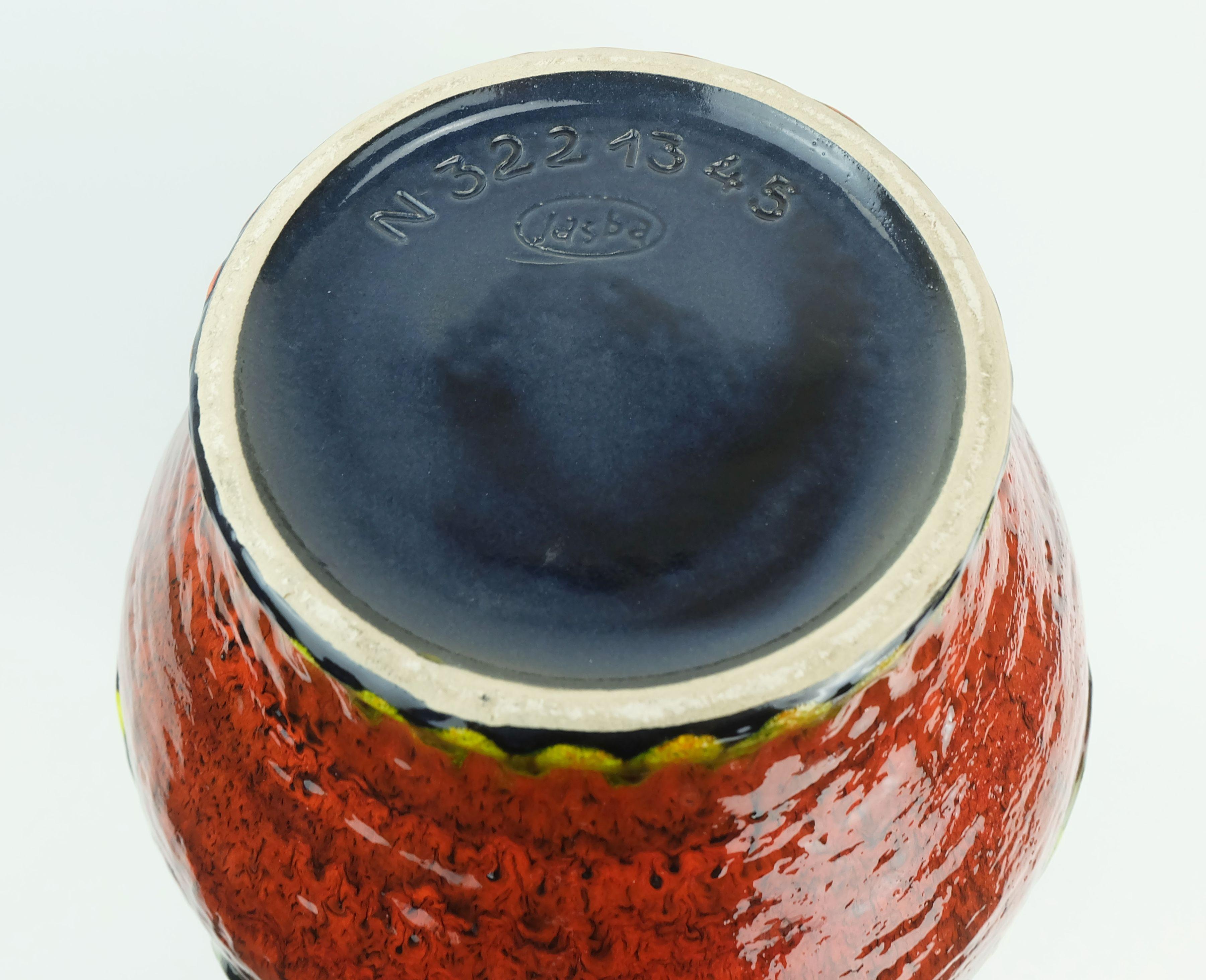 1960s 70s jasba ceramic VASE floor vase mod. N 322 13 45 squiggle pattern For Sale 3