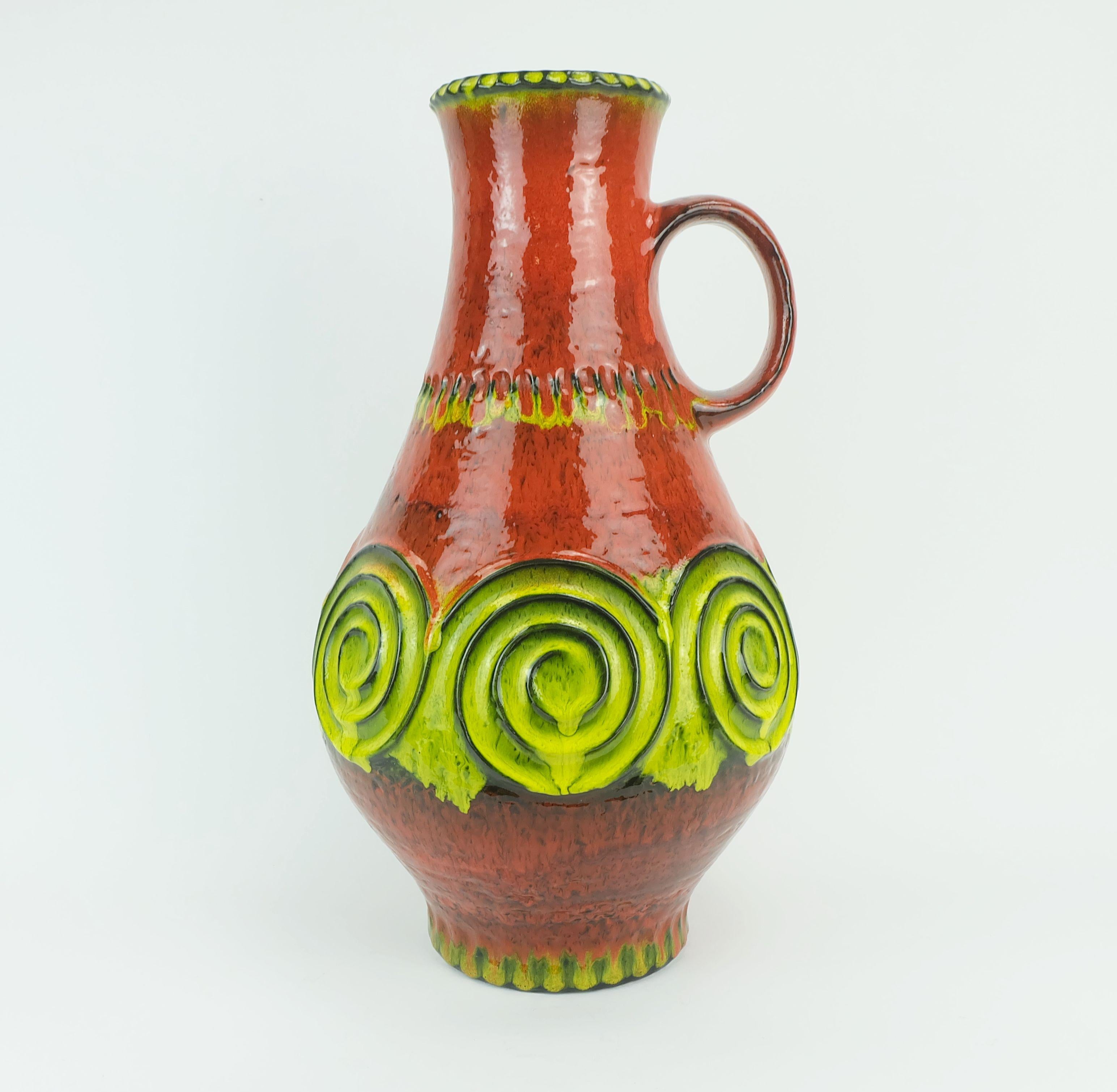 Mid-Century Modern 1960s 70s jasba ceramic VASE floor vase mod. N 322 13 45 squiggle pattern For Sale