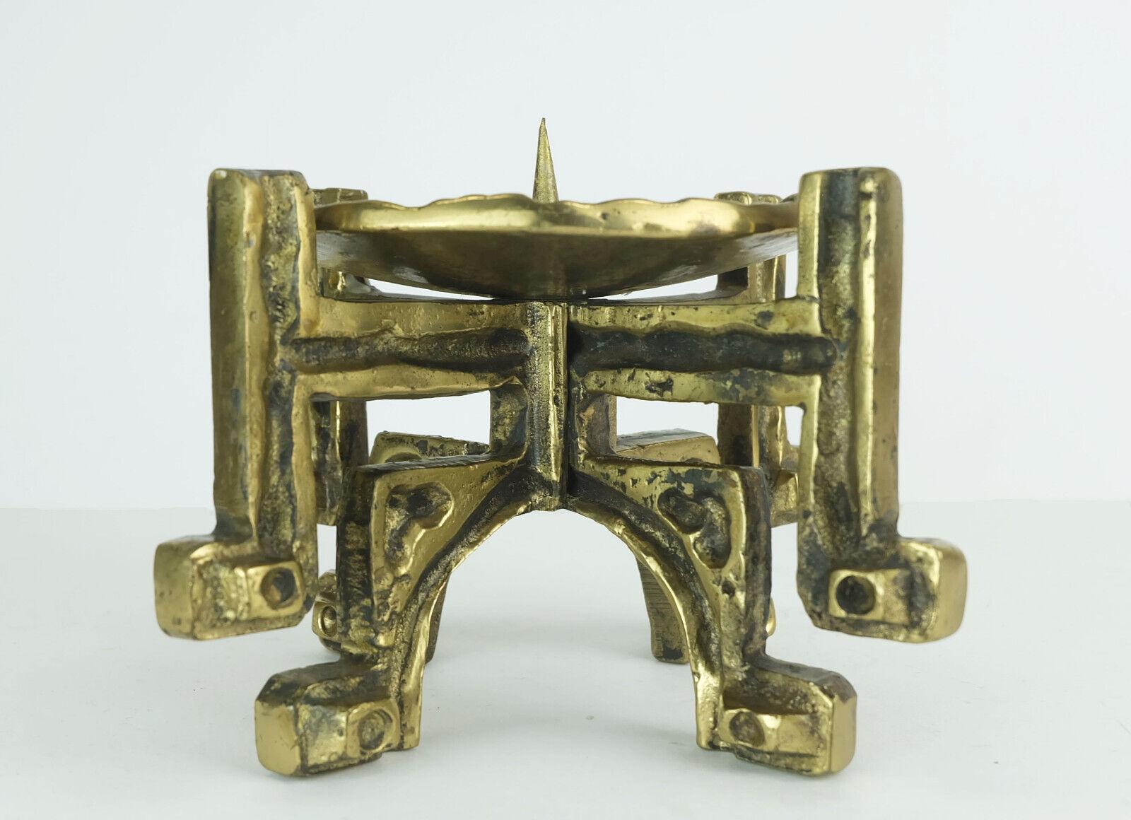 Brutalist 1960s 70s mid century brutalist brass CANDLEHOLDER for one big candle For Sale