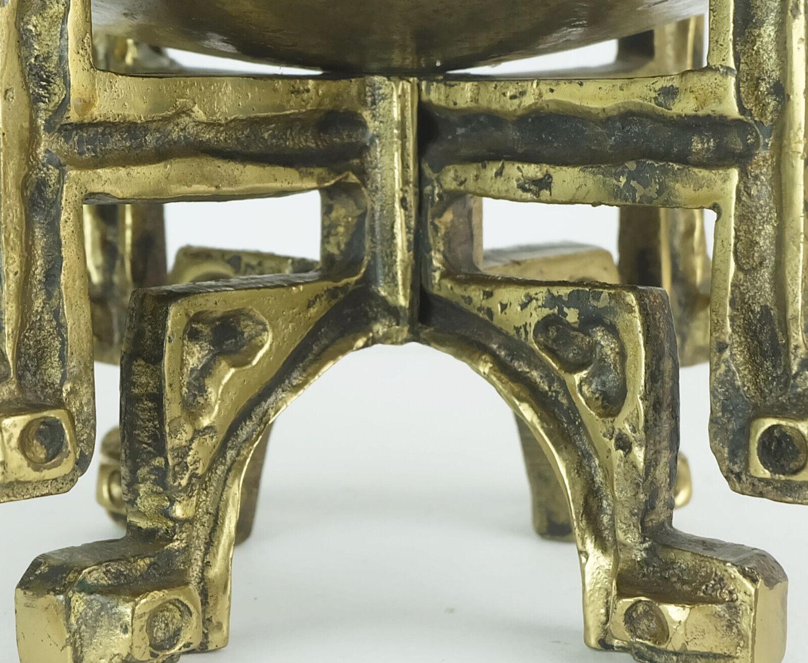 German 1960s 70s mid century brutalist brass CANDLEHOLDER for one big candle