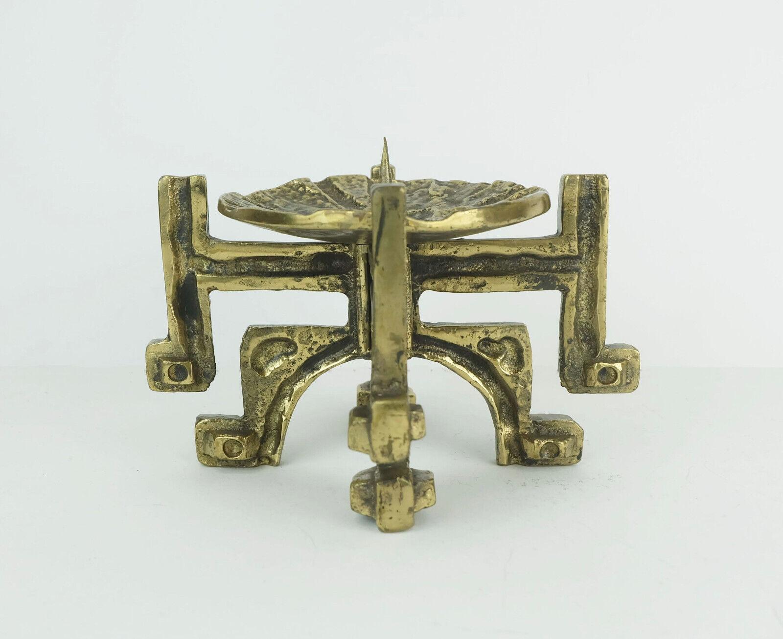 1960s 70s mid century brutalist brass CANDLEHOLDER for one big candle For Sale 3