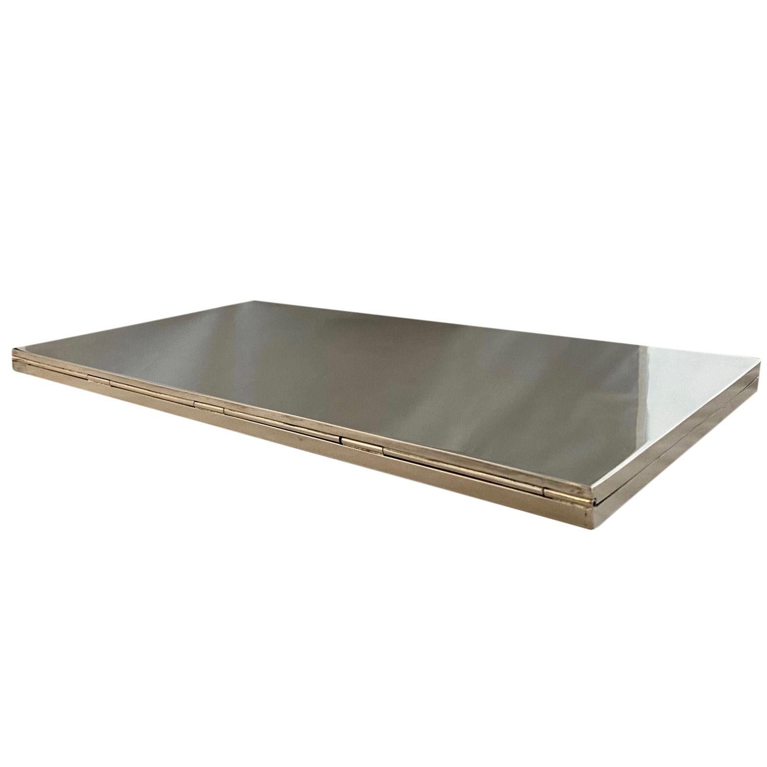 Silvered 1960's 70's modernist silverplated cigarette box by Gabriella Crespi, signed For Sale