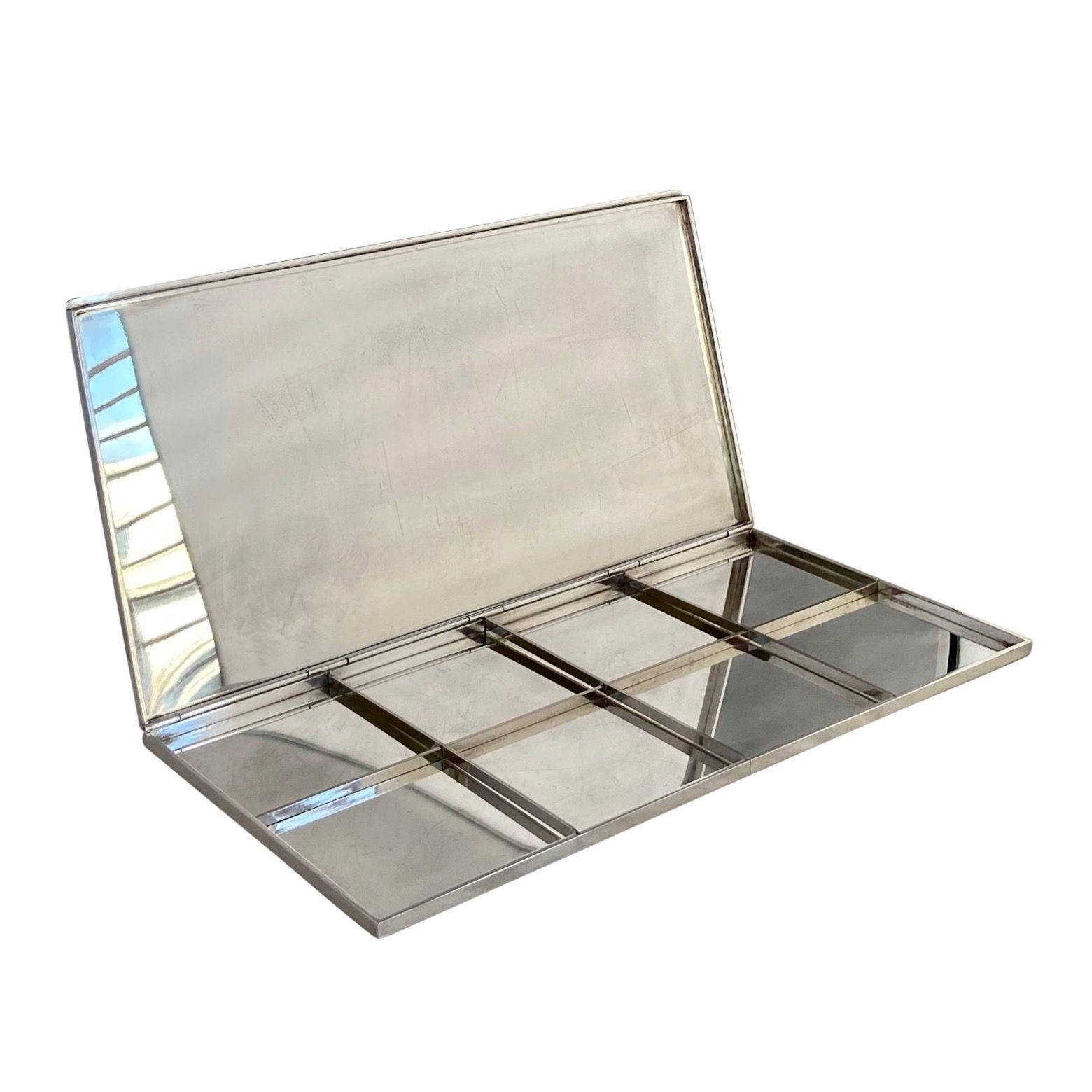 20th Century 1960's 70's modernist silverplated cigarette box by Gabriella Crespi, signed For Sale