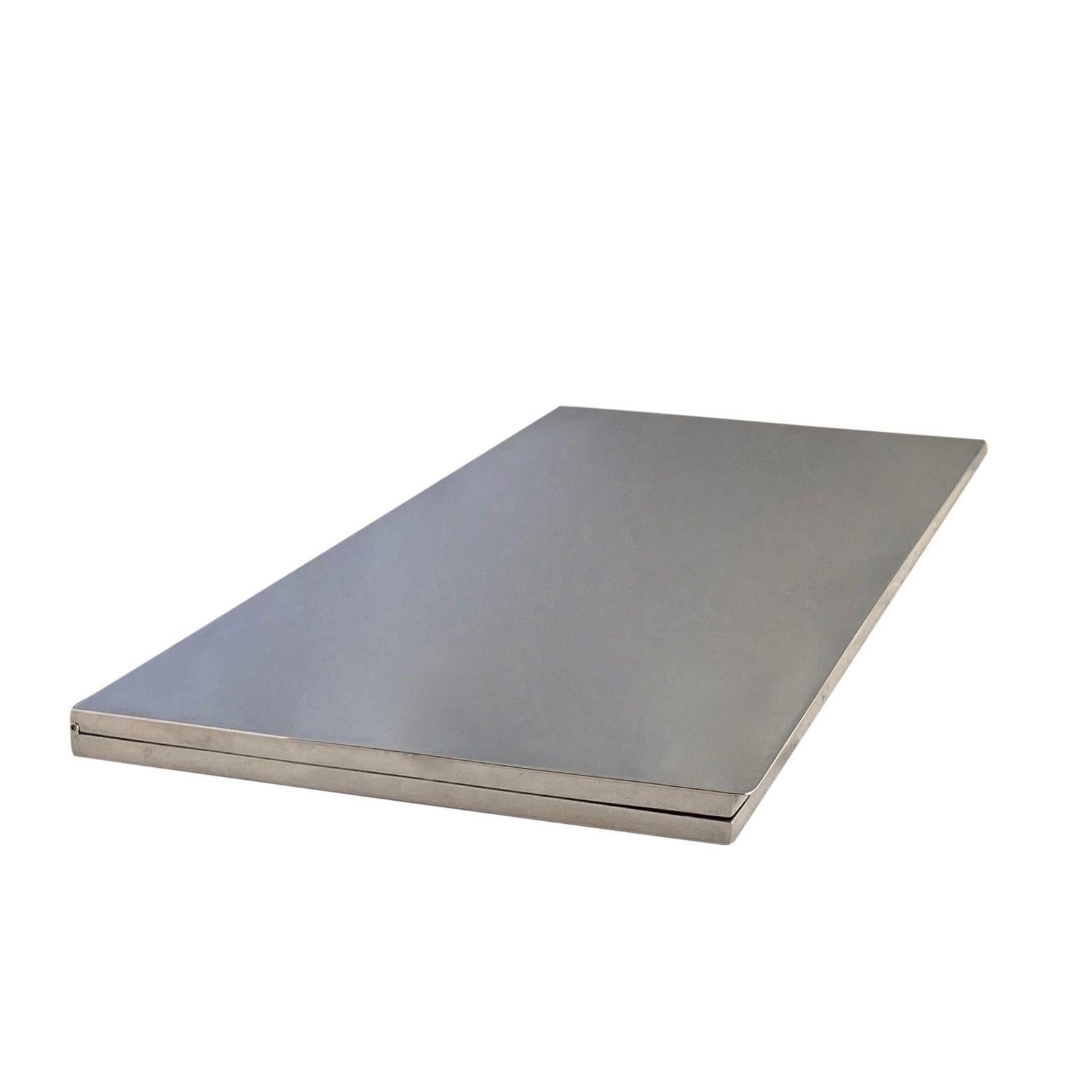 Metal 1960's 70's modernist silverplated cigarette box by Gabriella Crespi, signed For Sale