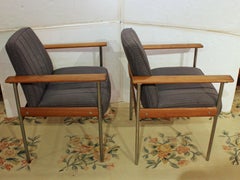1960s-70s Norwegian Pair of Teak & Steel Arm Chairs