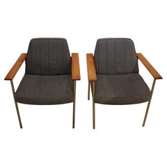 1960s-70s Norwegian Pair of Teak & Steel Arm Chairs