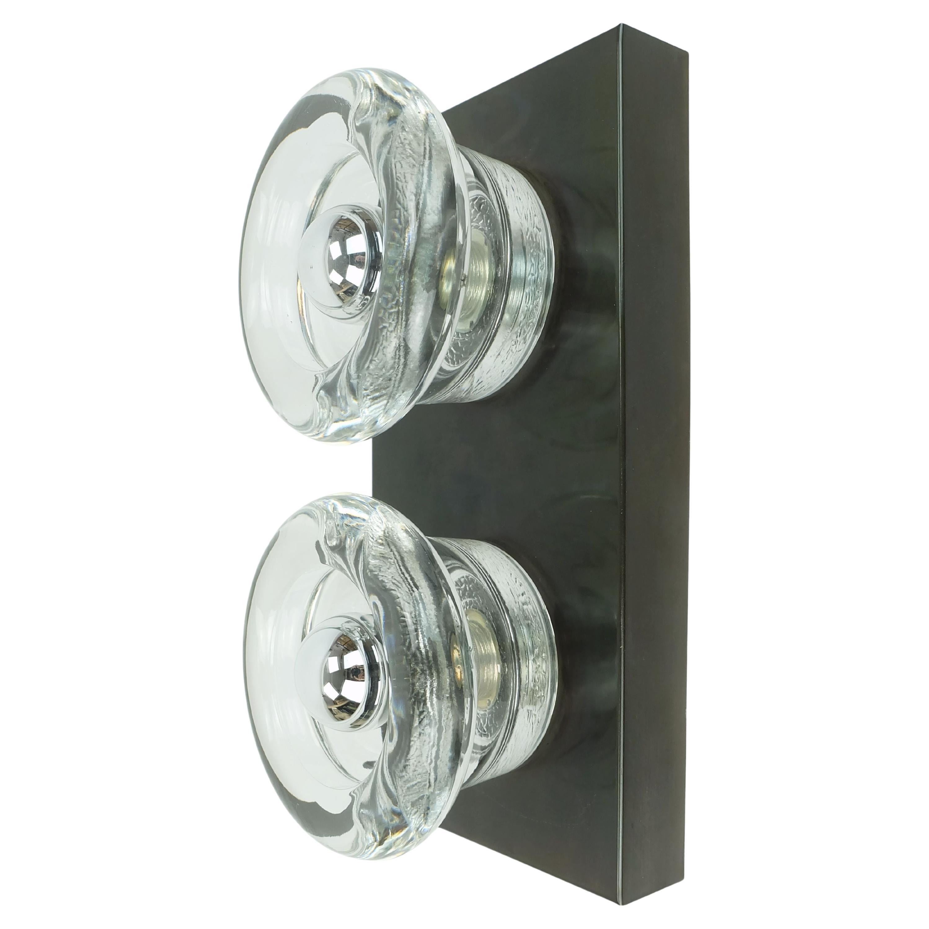 1960s 70s space age SCONCE by cosack-leuchten 2 thick glass shades and metal