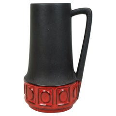 1960s 70s vintage scheurich VASE model 411-25 matte brown glaze red pattern