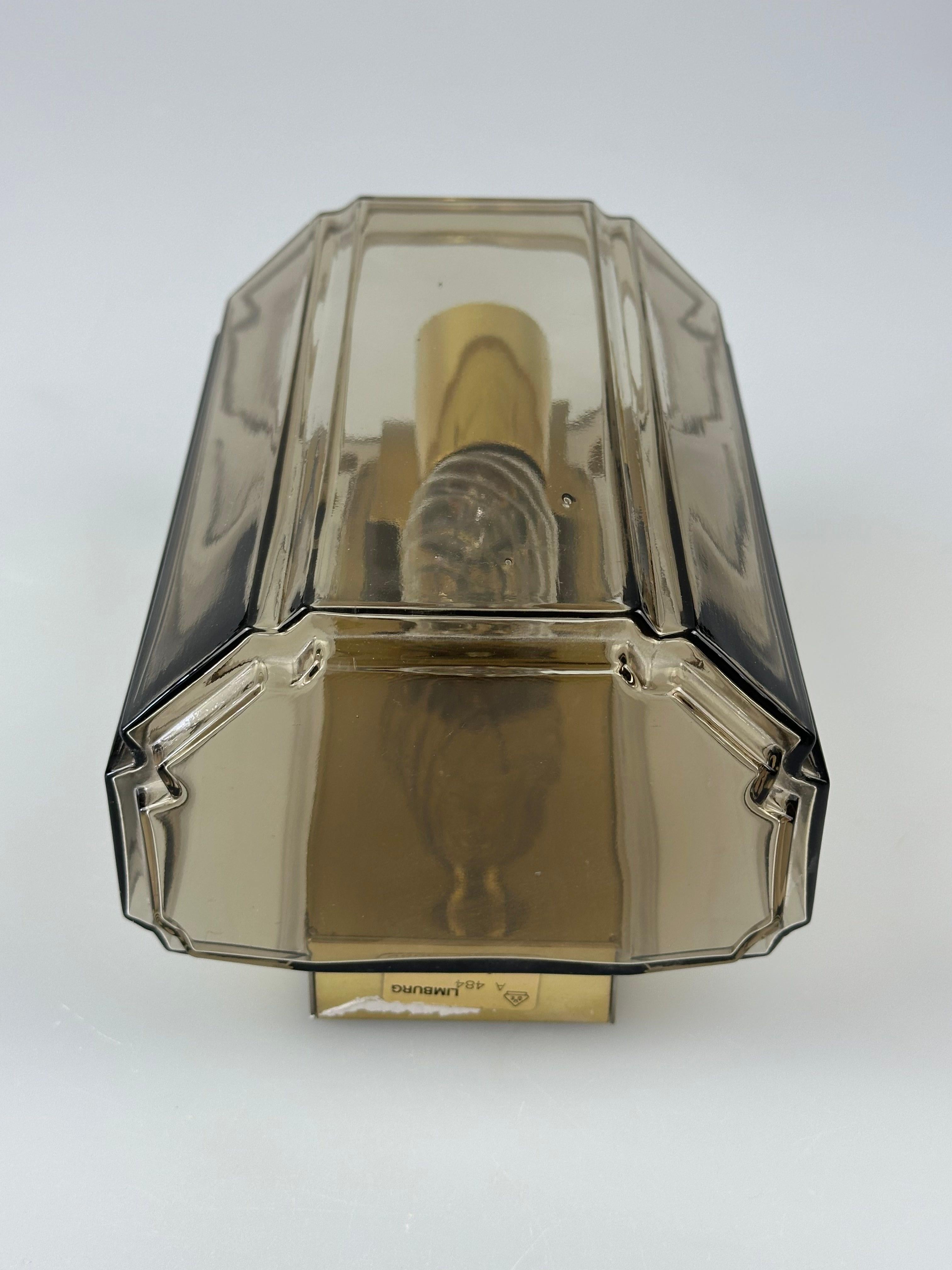 1960s/70s Wall Lamp Glashütte Limburg Germany Glass & Metal Age Design im Angebot 4
