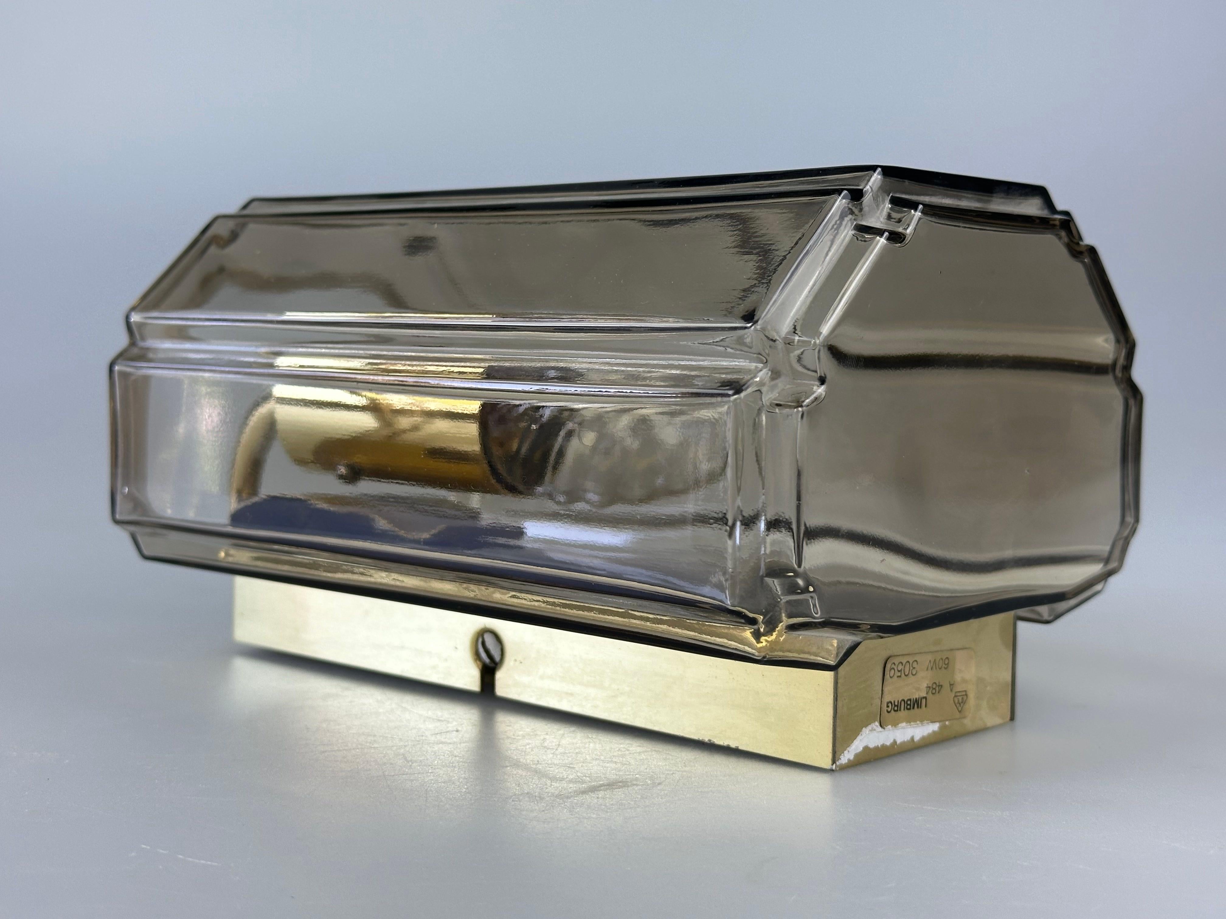 1960s/70s Wall Lamp Glashütte Limburg Germany Glass & Metal Age Design im Angebot 2