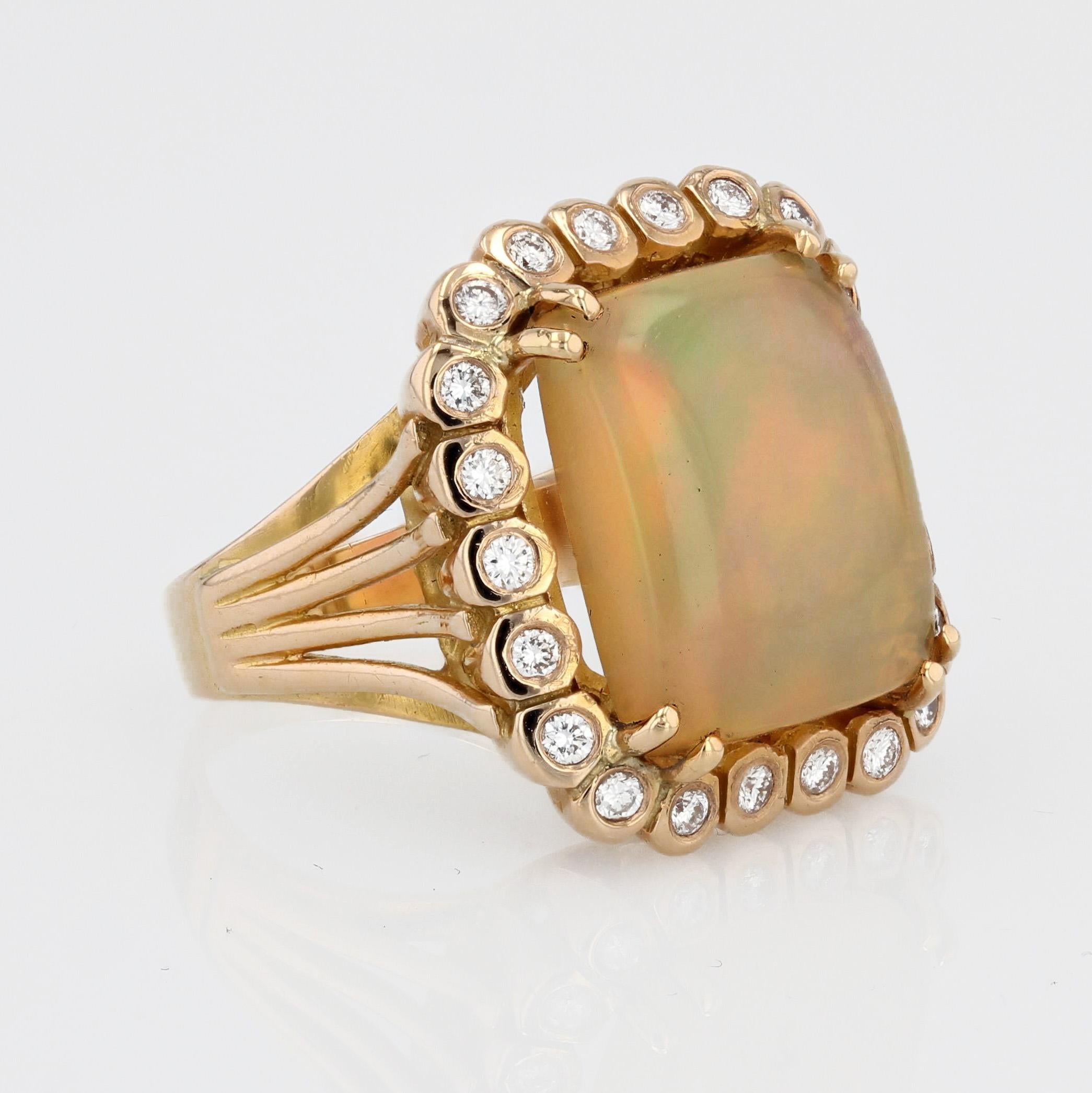 1960s 7.32 Carat Opal Diamond 18 Carat Rose Gold Retro Ring For Sale 5