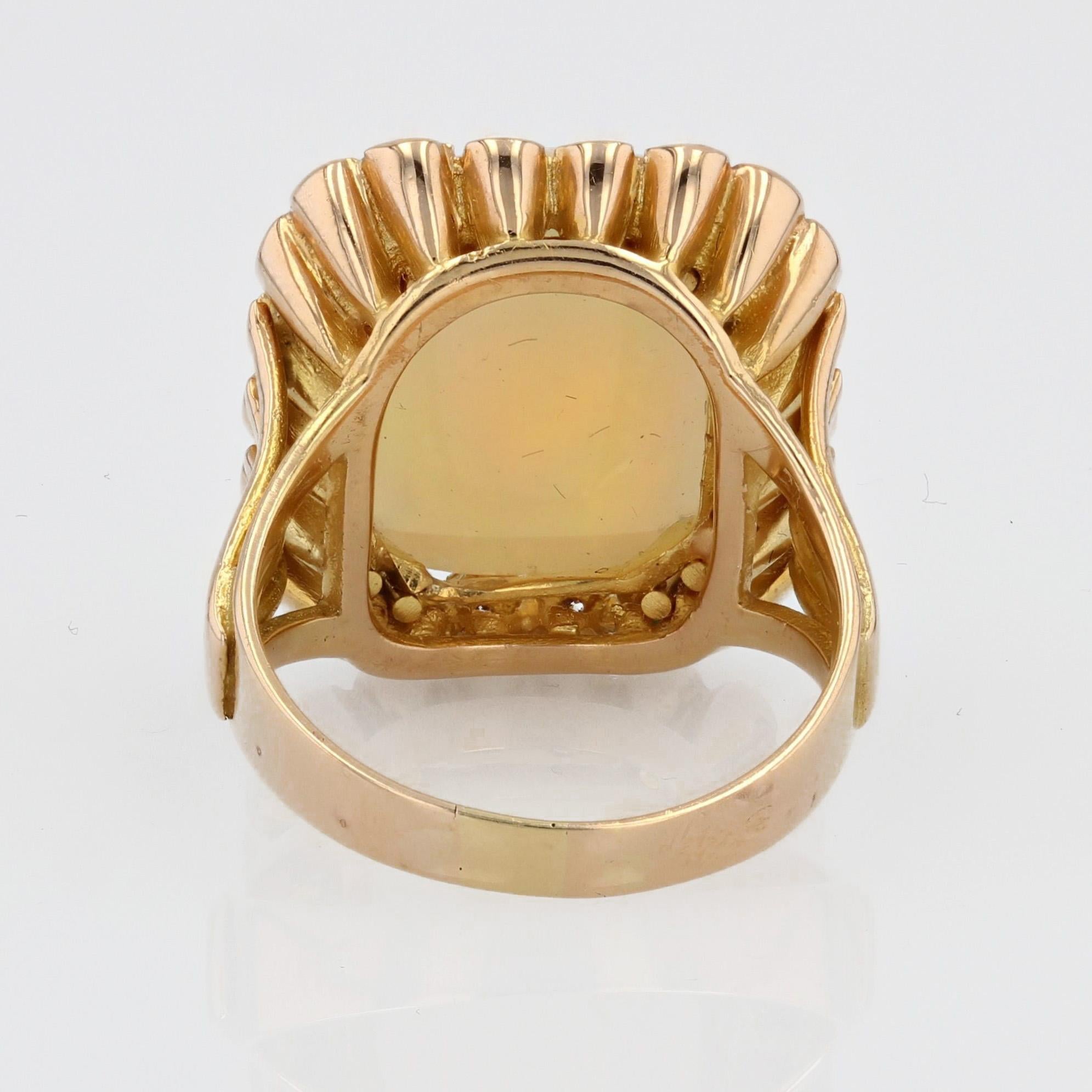 1960s 7.32 Carat Opal Diamond 18 Carat Rose Gold Retro Ring For Sale 7