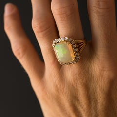 1960s 7.32 Carat Opal Diamond 18 Carat Rose Gold Retro Ring
