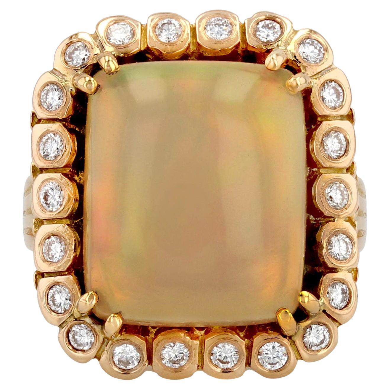 1960s 7.32 Carat Opal Diamond 18 Carat Rose Gold Retro Ring