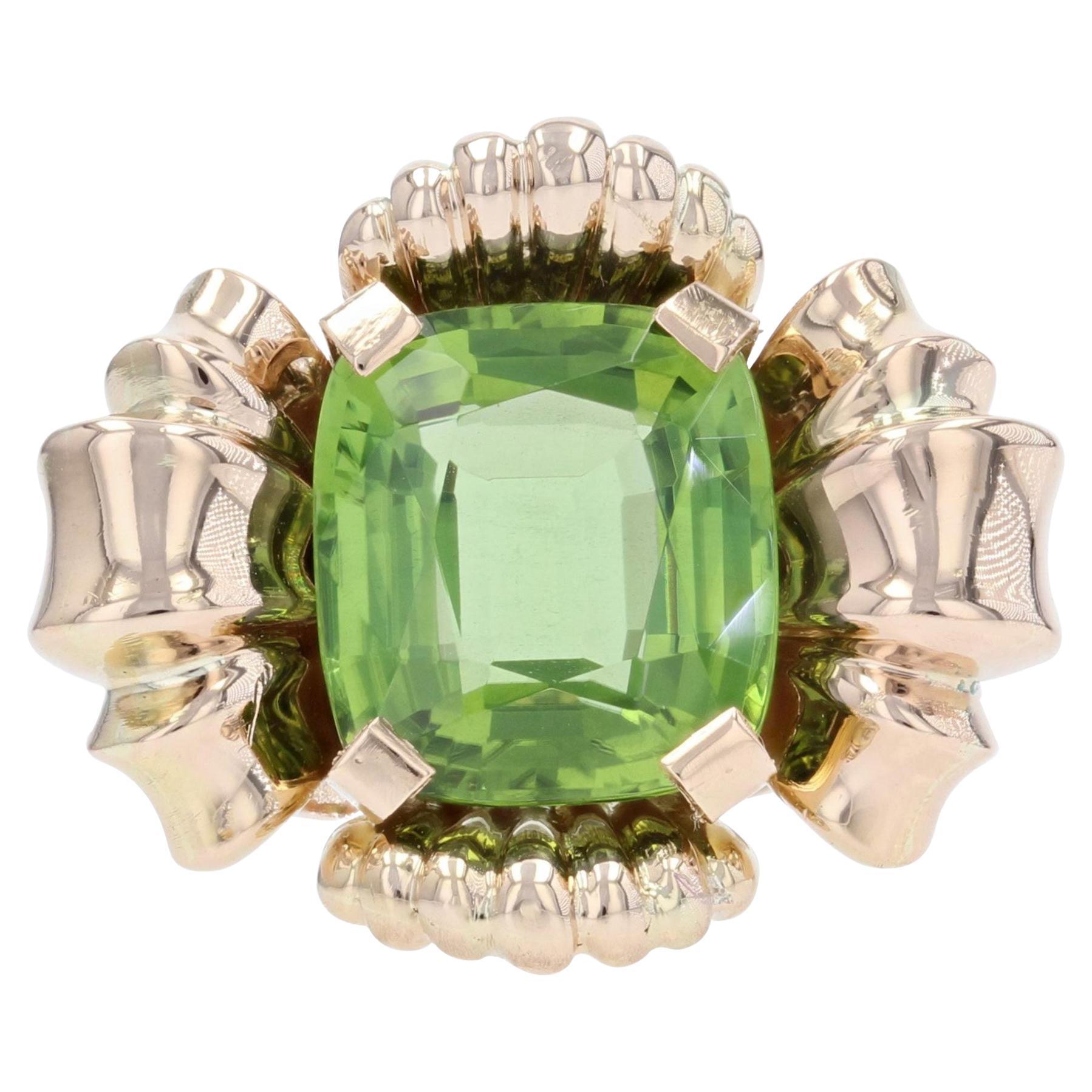 7,76 Karat Peridot 18 Karat Rosgold Blumenring, 1960er Jahre