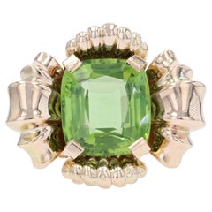 Anello a fiore in oro rosa 18 carati con peridoto del 1960 da 7,76 carati