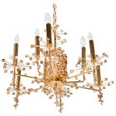 1960s Lobmeyr,  9-Light Chandelier by H H Rath, faceted Crystal and Gilded Brass