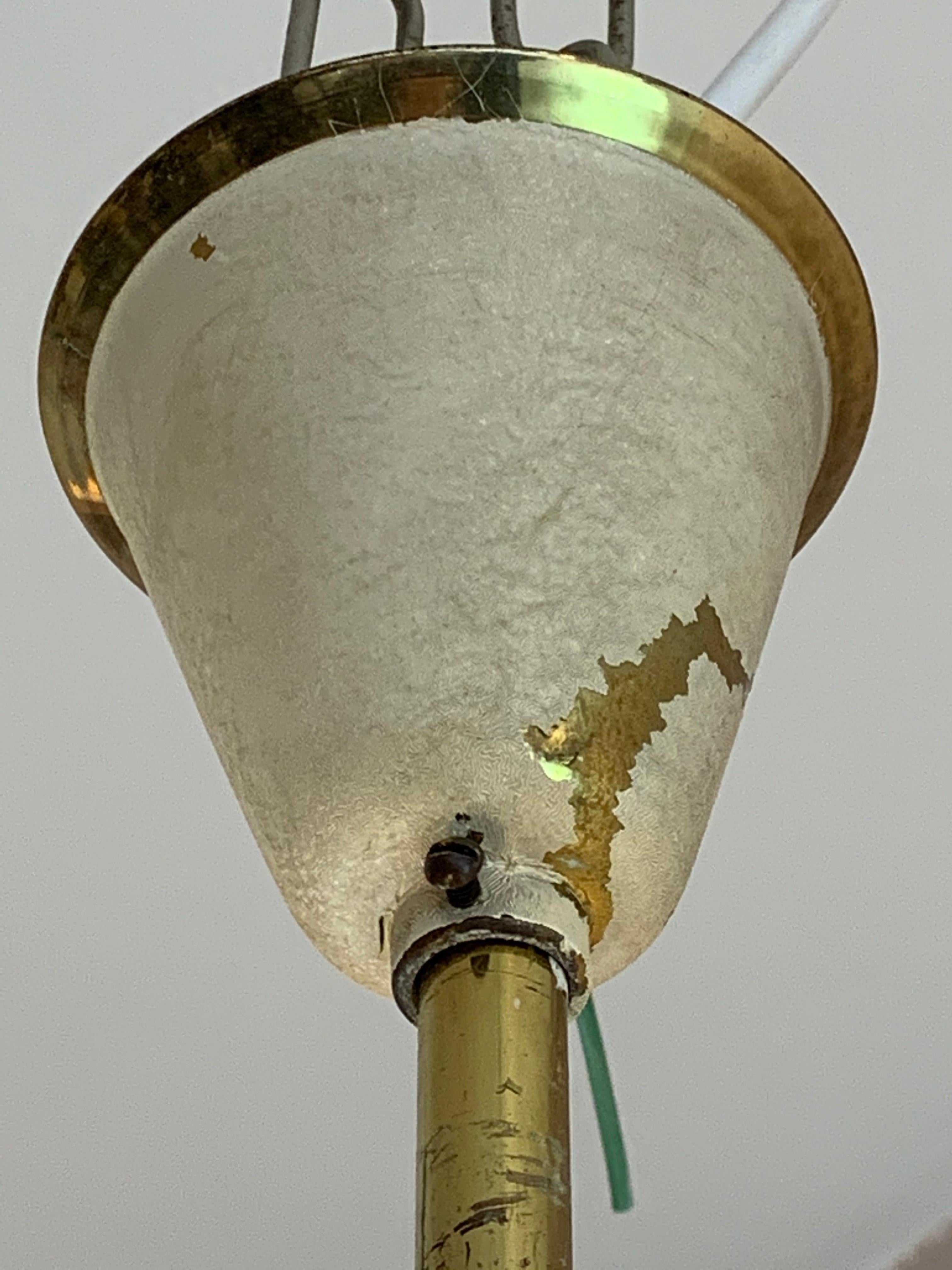 1960s 8 Shade Opaline Glass and Brass Hanging Light 14