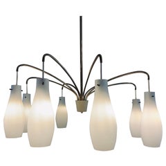 Vintage 1960s 8 Shade Opaline Glass and Brass Hanging Light