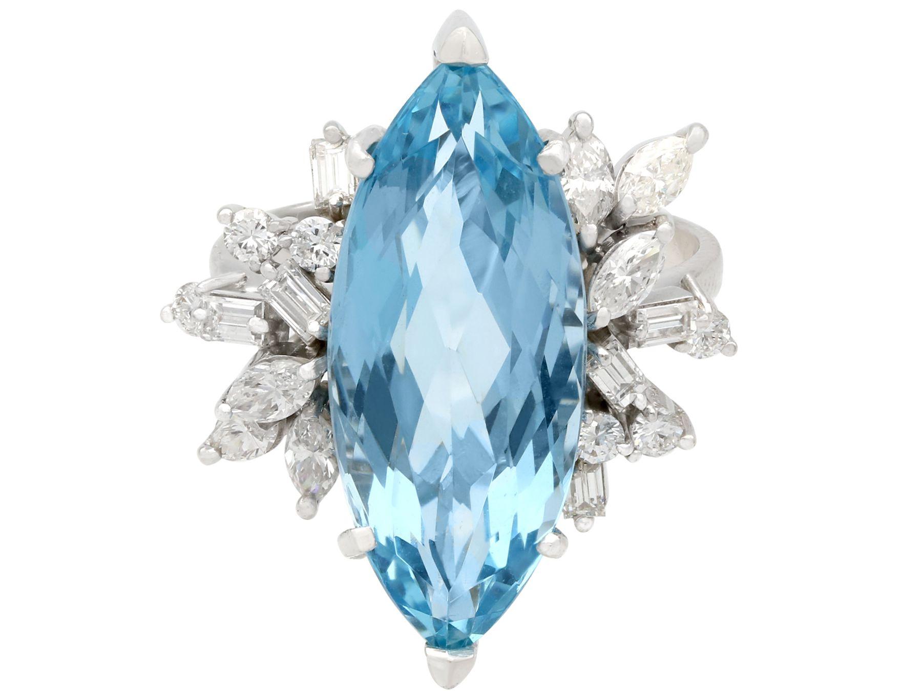 1960s 8.54 Carat Aquamarine and 1.66 Carat Diamond White Gold Cocktail Ring In Excellent Condition In Jesmond, Newcastle Upon Tyne