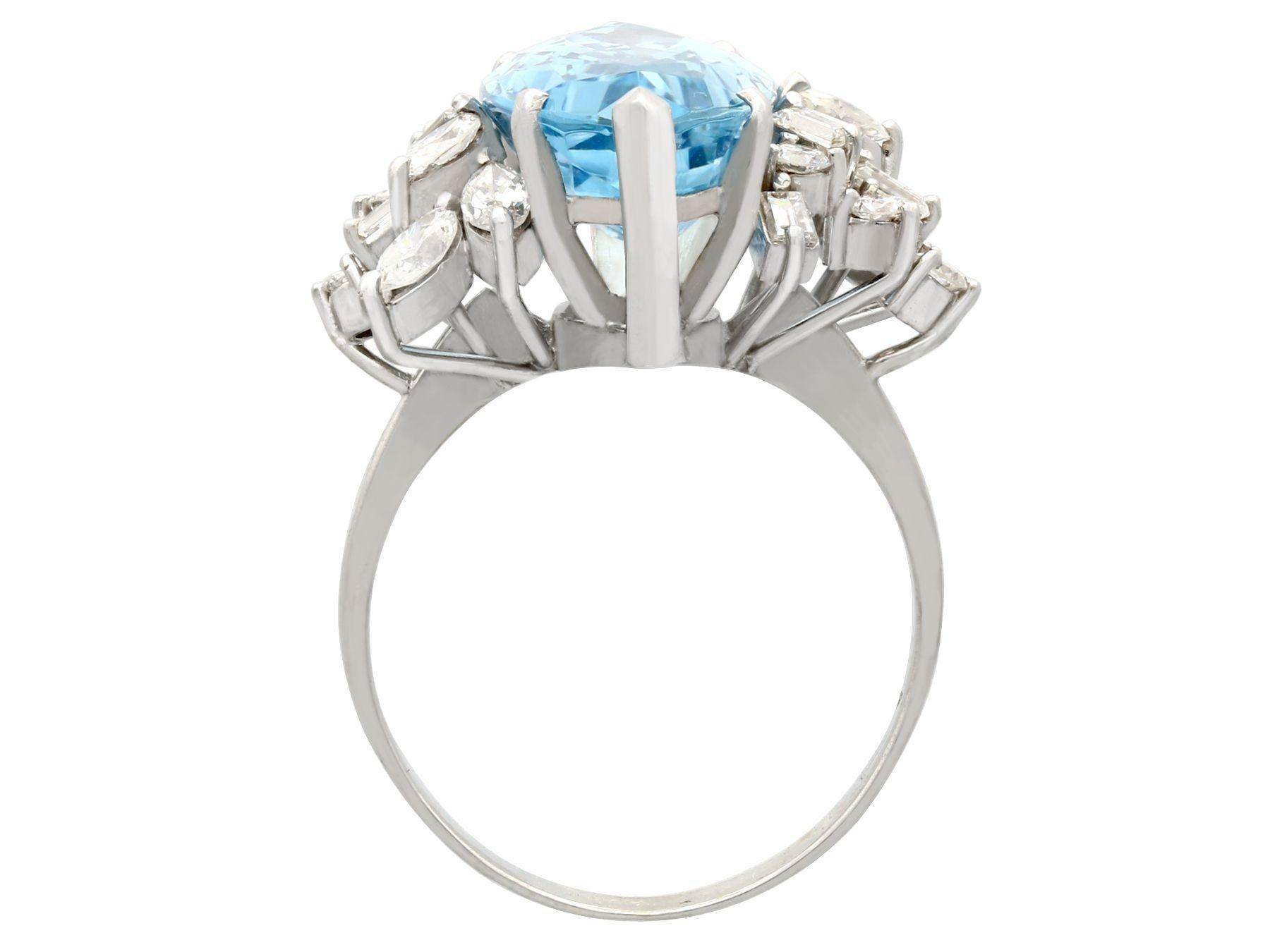 Women's 1960s 8.54 Carat Aquamarine and 1.66 Carat Diamond White Gold Cocktail Ring