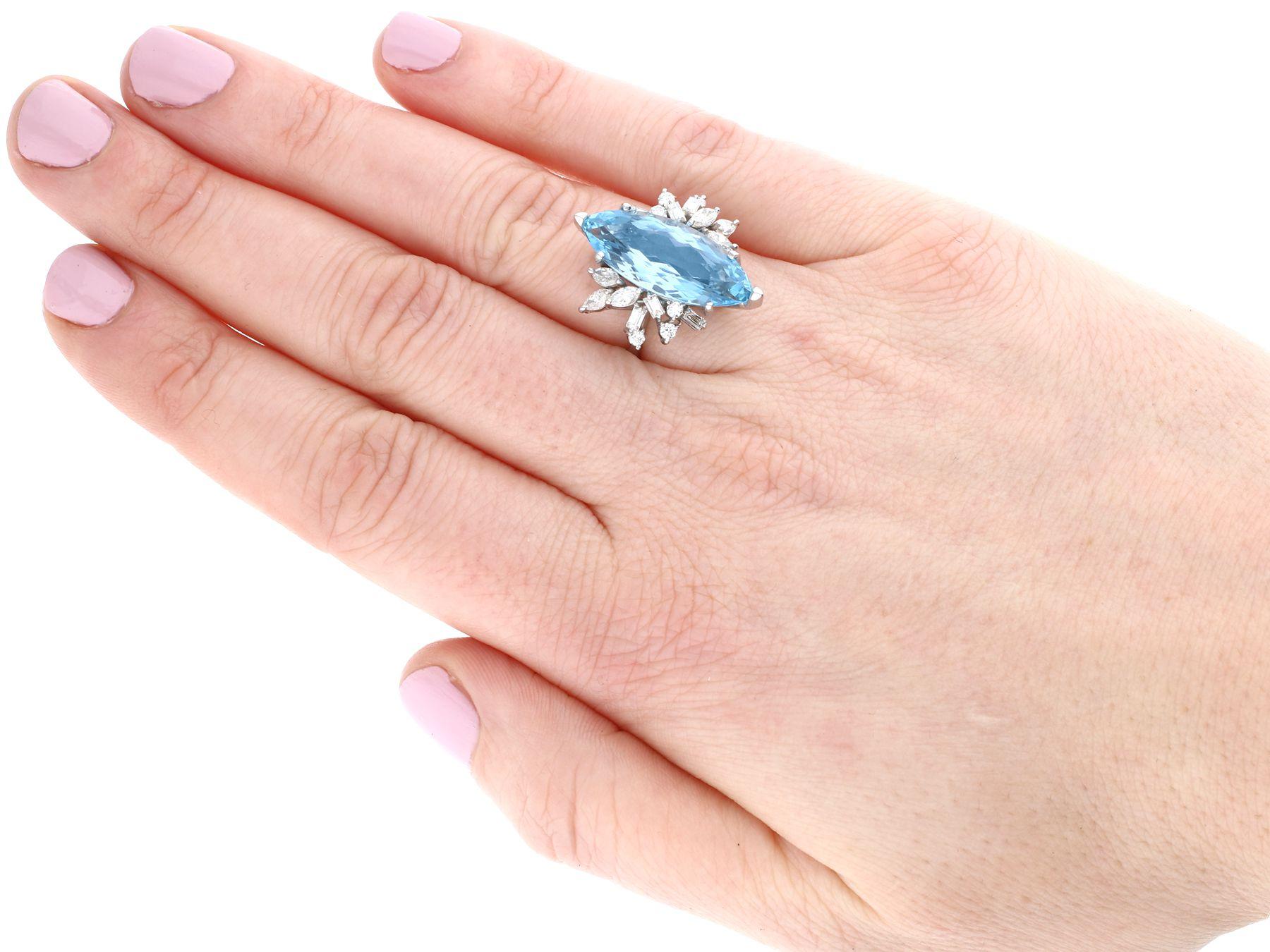1960s 8.54 Carat Aquamarine and 1.66 Carat Diamond White Gold Cocktail Ring 1