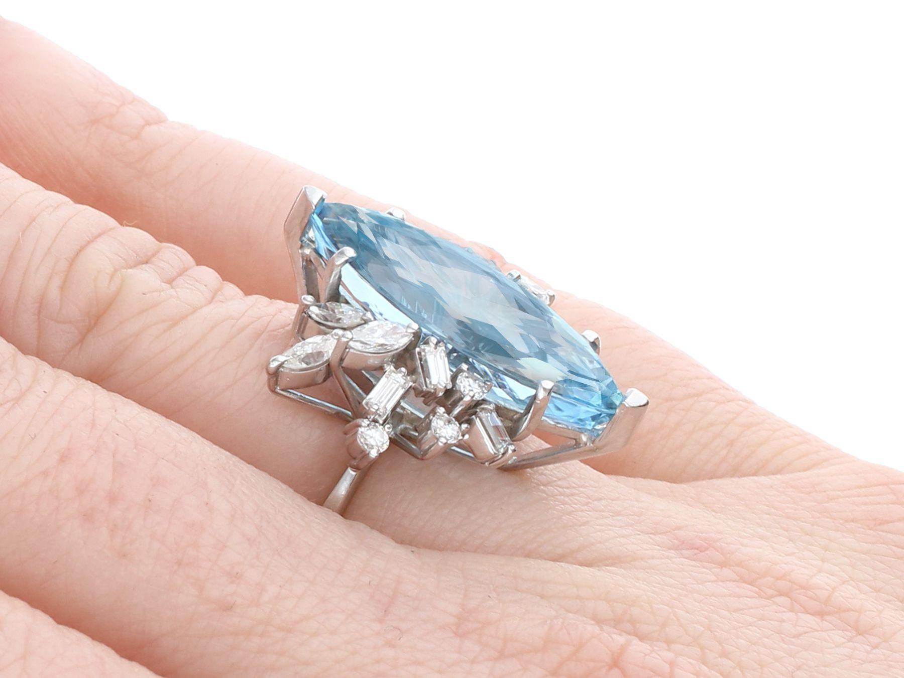 1960s 8.54 Carat Aquamarine and 1.66 Carat Diamond White Gold Cocktail Ring 2