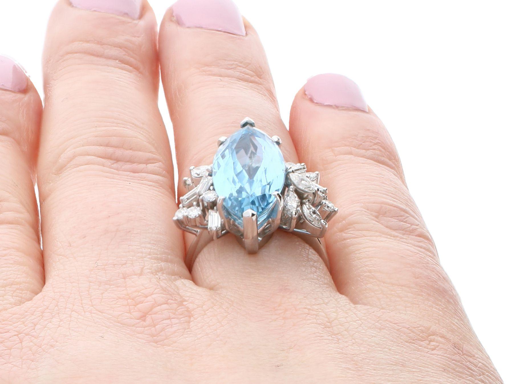 1960s 8.54 Carat Aquamarine and 1.66 Carat Diamond White Gold Cocktail Ring 3