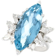 1960s 8.54 Carat Aquamarine and 1.66 Carat Diamond White Gold Cocktail Ring