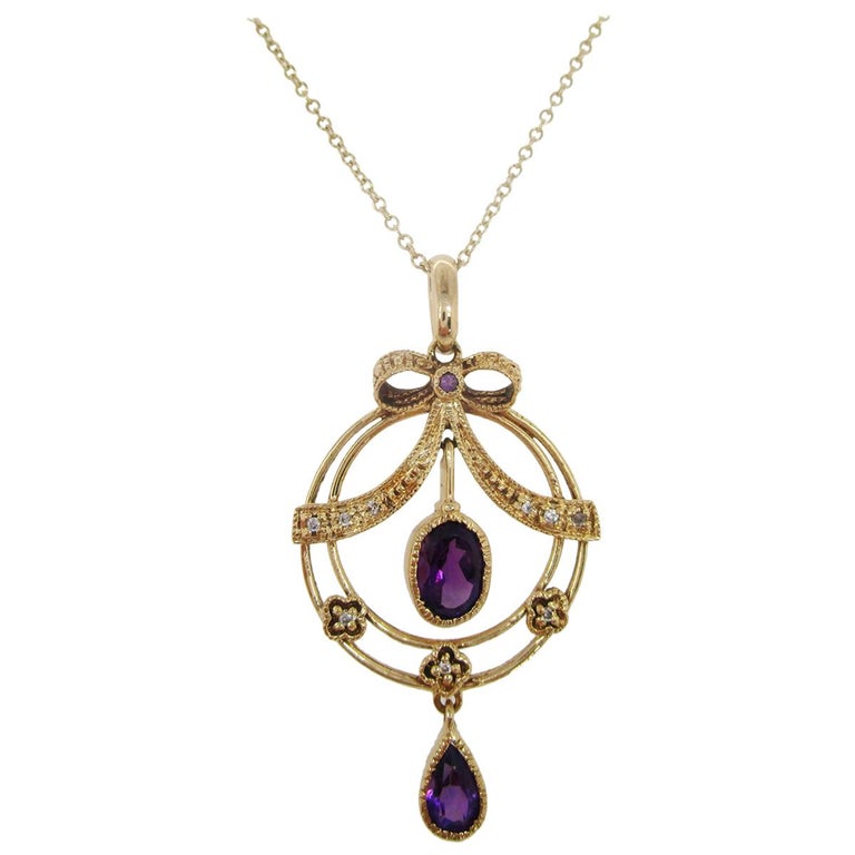 1960s 9 Carat Yellow Gold Amethyst Diamond Pearl Pendant For Sale at ...