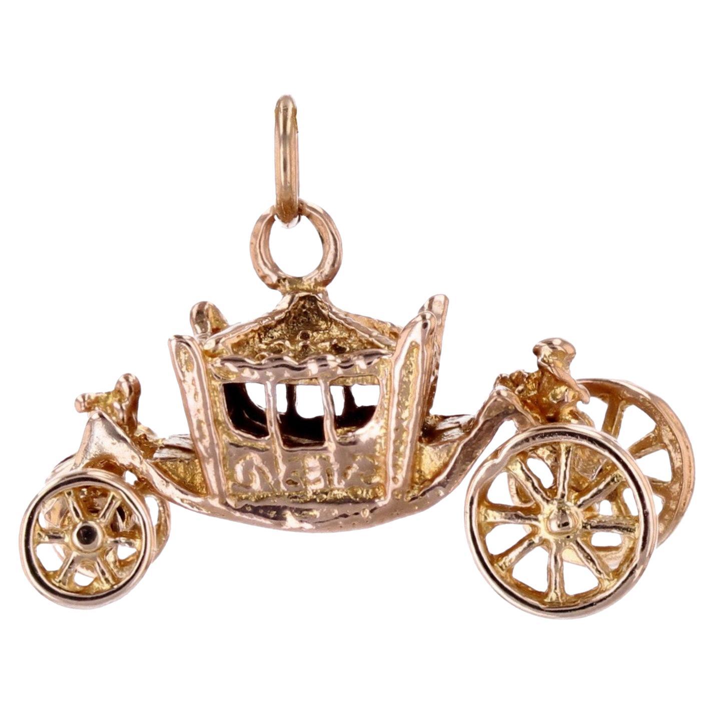 1960s 9 Karat Yellow Gold Coach Charm Pendant
