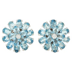 1960's 9.20 CTW Aquamarine Diamond 14 Karat White Gold Vintage Flower Earrings