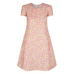 1960s A-Line Daisy Print Pink Dress